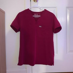 FIGS Dark Magenta Catarina Top Small & Yola High-Waisted Pants XS Petite